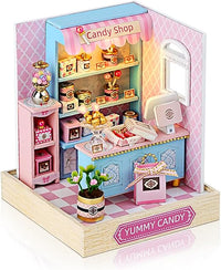Cuteefun Kit de Maquetas Casas DIY, Casa en Miniatura para Montar con Muebles Guardapolvo y Herramientas, Regalo de Cumpleaños Navidad y Halloween(Deliciosos Dulces)
