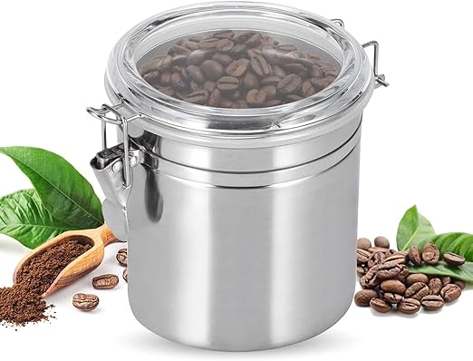 Bote de café de acero inoxidable, bote hermético para cocina botes de cocina para encimera pequeños recipientes de comida Bote de granos de té Bote de granos de café para casa