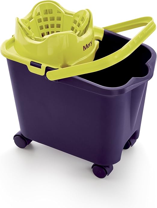 Mery | Cubo de fregona | Ecológico | Escurre sin esfuerzo | Cubo escurridor automático | Con ruedas | Morado | 14L | Medidas: 38,20x25,5x39 cm