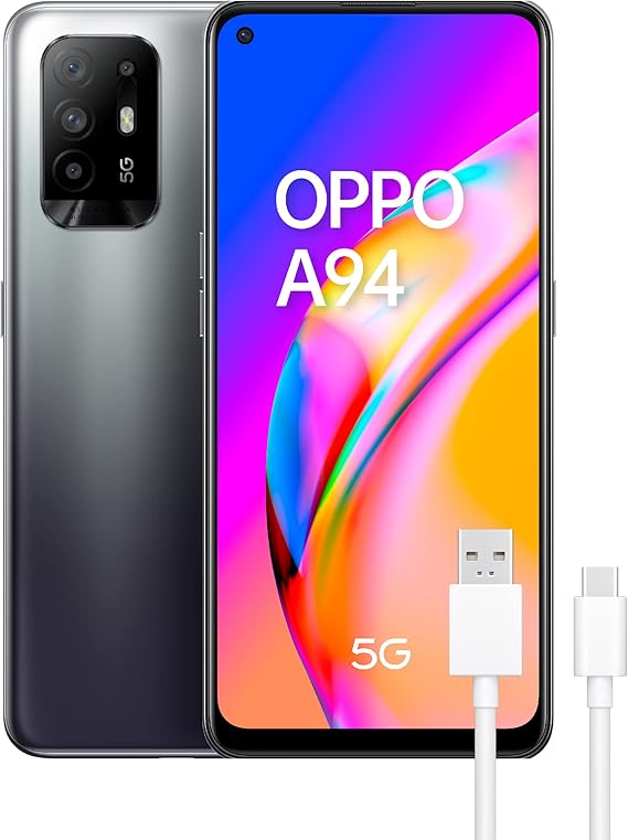 OPPO A94 5G + Pack de Regalo (USB 3.1 Type-C) - Smartphone 128GB, 8GB RAM, Dual SIM, Pantalla 6,43”, Cámara 48MP+8MP+2MP+2MP, Batería 4310mAh, Carga Rápida 30W – Negro