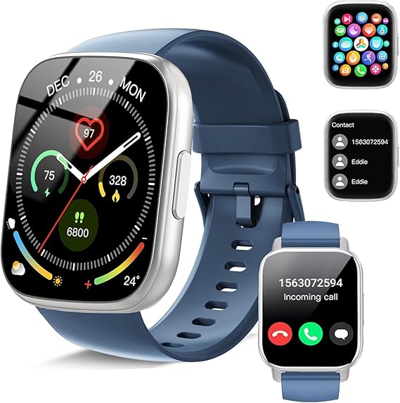 Reloj Inteligente Mujer Hombre, 1.95" HD Smartwatch con Llamadas Bluetooth, Smart Watch con Podómetro/Pulsómetro/Monitor de Sueño, 110+ Modos Deportivos Pulsera, Impermeable IP68 para Android iOS,Azul