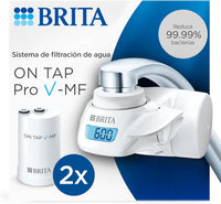 BRITA Sistema de filtrado de agua ON TAP Pro V-MF incl. 2x cartucho filtrante (600L) - para un 99,99% de agua libre de bacterias, reduciendo PFAS, incl. cuenta atrás digital LCD de capacidad