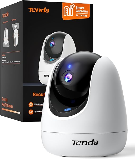 Tenda 3MP Cámara WiFi Vigilancia Interior,Detección de Movimiento y Mascota, IA Seguimiento de Persona,Llamada con Clic,Cámara de Seguridad,Visión Nocturna,Compatible con Alexa,CP3 Pro
