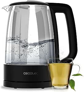 Cecotec Hervidor Eléctrico de Agua de 1,7 L ThermoSense 320 Clear. 2200W, Cuerpo de Vidrio de Borosilicato, Indicador Luminoso, Base con Giro 360º, Sistema de Seguridad