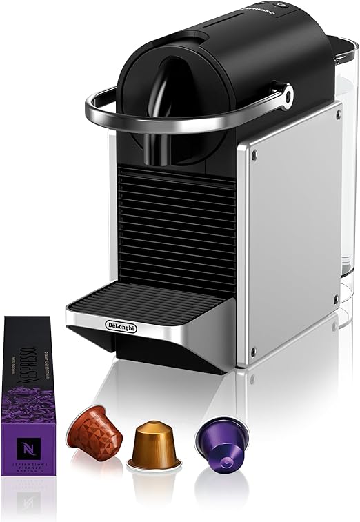 Nespresso De'Longhi Pixie EN127.S, Máquina de Café en Cápsulas, Espresso y Café Lungo, Modo ECO, Diseño Compacto, Sistema de Presión de 19 Bares, Pack de Bienvenida Incluido, 1260W, Silver
