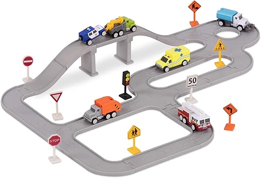Driven Pocket juego de 57 piezas con 6 mini coches bomberos, policía y más - juego de regalo de coches de juguete con accesorios y funciones juguete a partir de 3 años