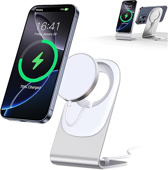 Cargador Inalámbrico BHHB mag- Safe Carregador Carga inalámbrica con Soporte 15W, Cargador Inalámbrico Rápido Stand para iPhone 15/14/13/12/11 Pro MAX Mini XS XR, AirPods 2/3/Pro 2/Pro (Blanco)