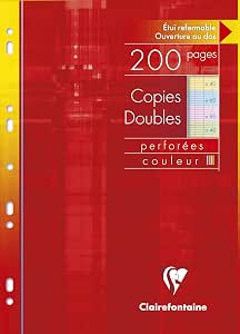 Clairefontaine - Ref 47111C - Hojas de doble color (100 páginas) - Tamaño A4, Séyès Rulings, perforadas, papel vitela cepillado de 90 g/m², paquete resellable - Colores surtidos
