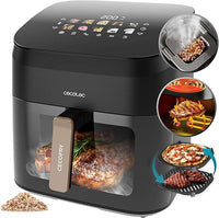 Cecotec Freidora de Aire sin Aceite - 8,5L - Plancha - Grill - Doble Resistencia - Ahumador Integrado - Air Fryer Cecofry&Grill Smokin' 8500. 2200W, Temperatura Regulable 40-200°C, 10 Menús