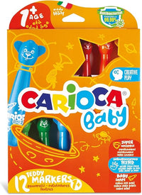 CARIOCA Baby Teddy Marker 1+ | Set Colori con Pennarelli Super Lavabili, Scatola Pennarelli per Bambini dai 12 Mesi, 12 Pezzi