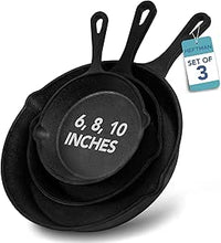 HEFTMAN Juego de 3 sartenes de hierro fundido antiadherentes presazonadas (6, 8, 10 pulgadas), sartén de inducción apta para horno para todo tipo de cocinas, parrilla, estufa