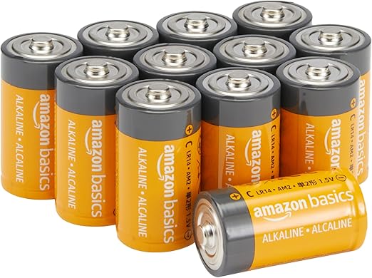 Amazon Basics - Paquete de 12 Pilas alcalinas C para Todo Uso, 1,5 voltios, Vida útil de 5 años
