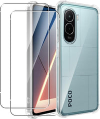 MEMELOKA Funda para Xiaomi Poco M7 4G con 2 Piezas Cristal Templado, Carcasa TPU Transparente Flexible Anti-arañazos con Esquinas Reforzadas, Silicona Ultrafina Anti-Choques Funda