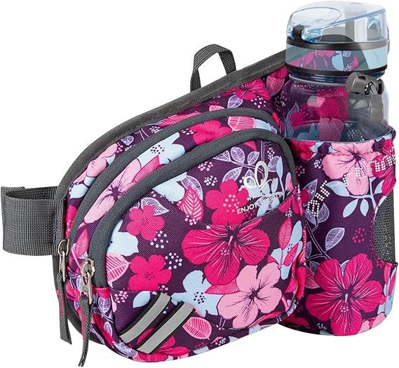 WATERFLY Riñonera con soporte para botellas, para hombre y mujer, transpirable, para correr, ciclismo, camping, escalada, viajes, senderismo, correr, entrenamiento de perros, Flor Rosa Roja, small