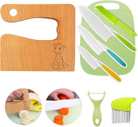 Thumbnail for Goodchef Juego de cuchillos infantiles de cocina de 8 piezas para cortar y cocinar frutas o verduras para niños pequeños, cuchillo de madera de seguridad, tabla de cortar, pelador, cuchillo a partir
