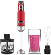 Cecotec Batidora de Mano Power RetroRed 1200MAX Cream&Crush. Potencia Máxima 1200 W, Tecnología CrossBlades, 2 Velocidades, Set Accesorios aptos Lavavajillas, Campana antisalpicaduras