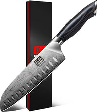 SHAN ZU Cuchillo Santoku de Acero en Polvo, 18cm Cocina de Cocina Profesional, Cuchillo Santoku Japonés Súper Afilado de Acero Duro, Cuchillo para Verduras y Carne, Mango Ergonómico de Madera de Pakka
