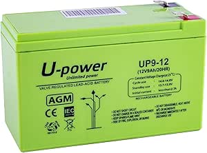 U-Power Batería AGM 12V 9Ah – Sellada Recargable Plomo-Ácido VRLA – Para Alarmas, SAI/UPS, Seguridad, Juguetes Eléctricos y Más – Terminal Faston F2 (6.3 mm)