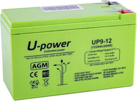 U-Power Batería AGM 12V 9Ah – Sellada Recargable Plomo-Ácido VRLA – Para Alarmas, SAI/UPS, Seguridad, Juguetes Eléctricos y Más – Terminal Faston F2 (6.3 mm)