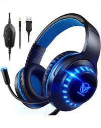 Pacrate Cascos Gaming para PS4/PS5/Xbox One/Nintendo Switch/PC, Auriculares Gaming con Microfono Cascos PS4, Cascos Gamer, Azul