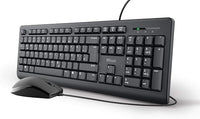 Trust Taro - Juego de teclado y ratón con cable, diseño alemán QWERTZ, teclas silenciosas y botones de ratón, a prueba de salpicaduras, puerto USB, para PC, portátil, MacBook, Windows, MacOS, color