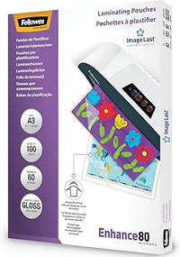 Fellowes Fundas de Plastificar A3, acabado brillo, 100 hojas, 160 micras (2 x 80 micras), acabado de calidad, con indicadores direccionales Image Last, adecuadas para fotos y avisos