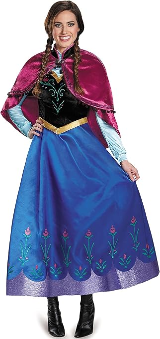 YOSICIL Disfraz Princesa Ana Mujer Vestido Frozen Ana con Rosa Capa Holloween Cosplay Carnaval Naidad Fiesta Cumpleaños, BordadoAzul L