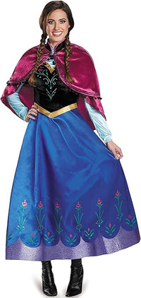 YOSICIL Disfraz Princesa Ana Mujer Vestido Frozen Ana con Rosa Capa Holloween Cosplay Carnaval Naidad Fiesta Cumpleaños, BordadoAzul L
