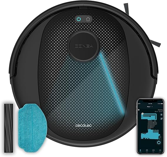 Cecotec Robot Aspirador y Friegasuelos Conga 7690 Immortal MAX M. 5000Pa, Tecnología de Navegación Láser, Autonomía 220mins, Cepillo Central Silicona, Mopa de Fregado, 1 Cepillo Lateral, Control App