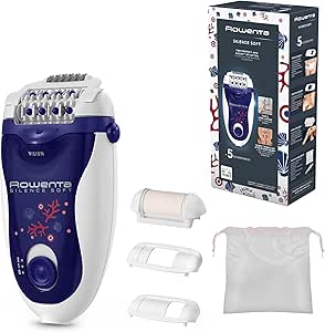 Depiladora Rowenta Silence Soft, dispositivo de depilación suave, función de visión, eficiencia multiángulo, accesorios para áreas sensibles y exfoliación, EP5625F0