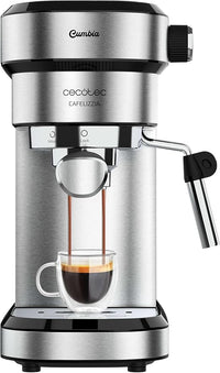 Cecotec Cafetera Express con Doble Salida Cafelizzia Steel. 1350W, Brazo Portafiltro con Dos filtros, Vaporizador Orientable, 20 Bares de Presión, Depósito Extraíble de 1,2L, Acero