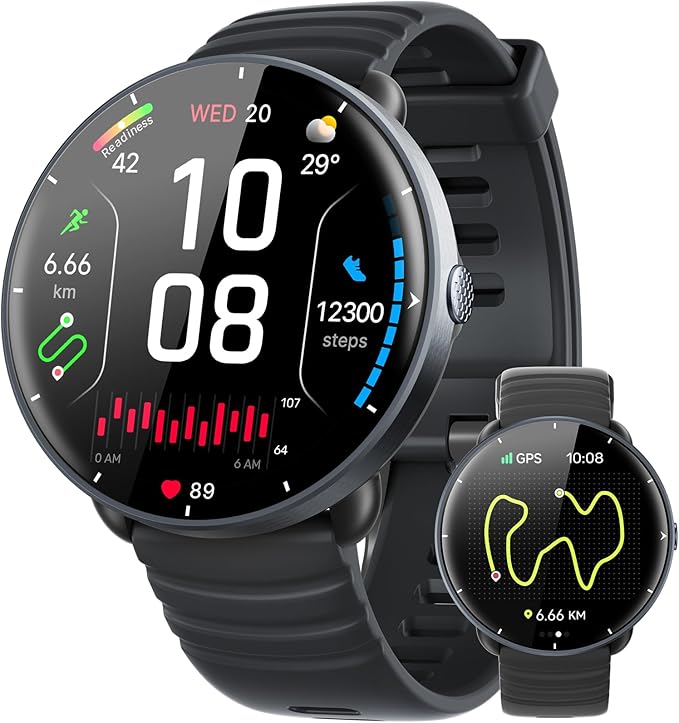 Parsonver Reloj Inteligente Hombre Mujer con GPS Integrado, 5 ATM Impermeable para Piscina/Aguas Abiertas, AMOLED Pantalla, 100+ Deportivos Integrado, Frecuencia Cardíaca y Sueño (Negro, 42 mm)