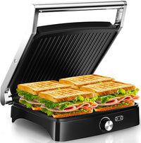 YASHE Sandwichera Eléctrica 2000W – Grill Panini y Parrilla Eléctrica Interior para Bocadillos, Carnes y Verduras – Placas Antiadherentes Grandes – Apertura 180° – Temperatura Automática – Fácil Limpi