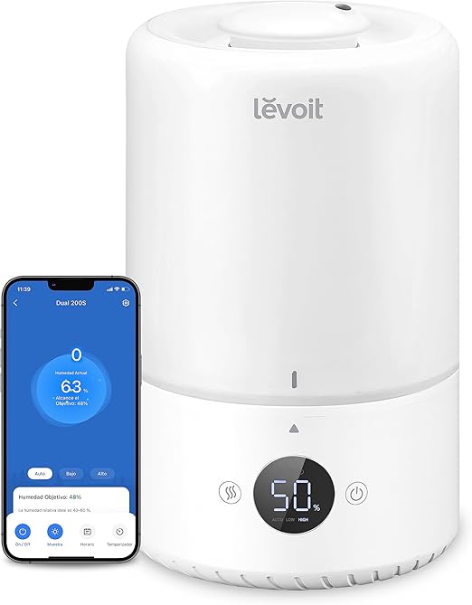 LEVOIT 3L Top-Fill Humidificador a Bebés para Aliviar Mocos con 25H, Ultrasónico de Vapor Frío y Difusor Compatible con Alexa y APP, <28dB Silencioso AUTO Modo, Temporizador a Cuarto, Dual 200S,Blanco