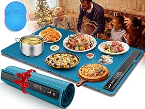 KingSom Bandeja de Calentamiento Eléctrico, Calentador Alimentos Portatil Silicona Plegabl Placa Calentadora con 60-100℃ Ajustes de Temperatura, Calentador de Comida para Bufés con 2 Alfombrillas