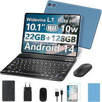 fezawio Tablet 10 Pulgadas Tablets Android 14, 22GB Ram+128GB ROM Octa-Core Tablets 5G WiFi, 8000 Mah, (1tb TF) Tablet con Teclado y RatóN- Golden
