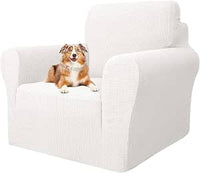 MAXIJIN Funda Super Elástica para Silla de Sala, 1 Pieza Universal con Brazos, Jacquard Spandex, Protector Amigable con Mascotas (1 Plaza, Blanco)