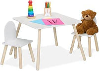 Relaxdays Mesa y 2 Sillas Infantiles, 3 Piezas, Mobiliario para Niños y Niñas, Set de Muebles Dormitorio, Blanco/Natural