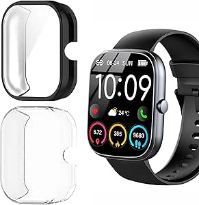 Lamshaw - Carcasa compatible con reloj, carcasa con protector de pantalla, [antiarañazos] [ultra delgada blanda] cubierta total TPU para Dyurwa/QCOQ/T60 1,91" pulgadas Watch (transparente+negro)