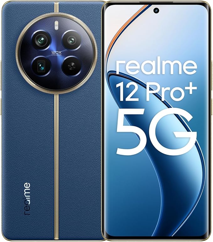 realme Teléfono Móvil 12 Pro+ 5G 8 + 256GB, Cámara periscopio para retratos, Sony IMX890 con OIS, Procesador Snapdragon 7s de 2ª generación 5G, Pantalla de visión curva de 120Hz, Submarine Blue