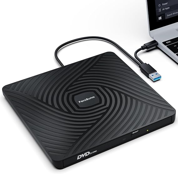 PeroBuno Lector CD/DVD Externo, USB 3.0 y Type-C Grabadora CD DVD Externa