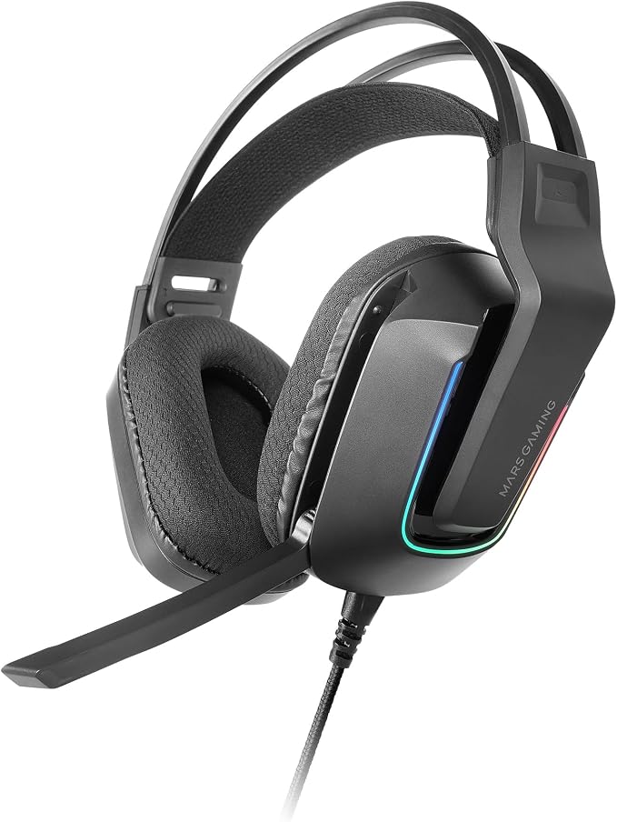 Mars Gaming MH-Strike, Auriculares Gaming FRGB Rainbow, Diseño Ergonómico, Drivers Neodimio 50mm, Micrófono Plegable, Controles Integrados, Almohadillas Air, Diadema Ajustable, Multiplataforma, Negro