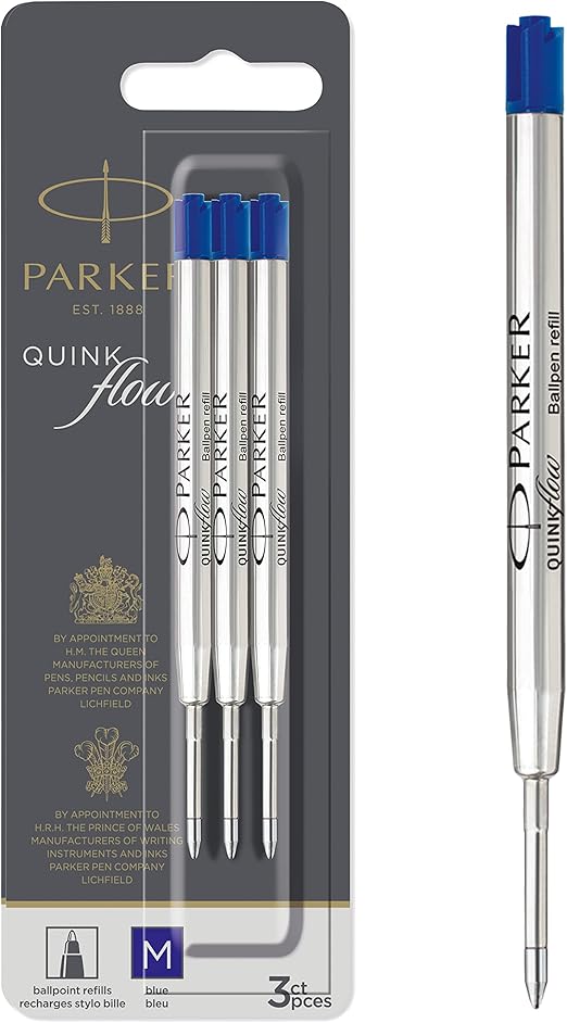 Parker QUINKflow patroner till kulspetspenna | Mediumspets| Blå | 3 st