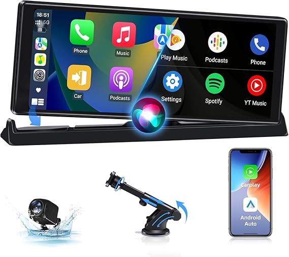 【Exclusividad】 Pantalla Carplay Android Auto Inalambrico, Pantalla Coche Táctil de 10,26 Pulgadas Pantalla Carplay Coche con Cámara de Marcha Atrás, Pantalla Android Auto con Navegación GPS Universal