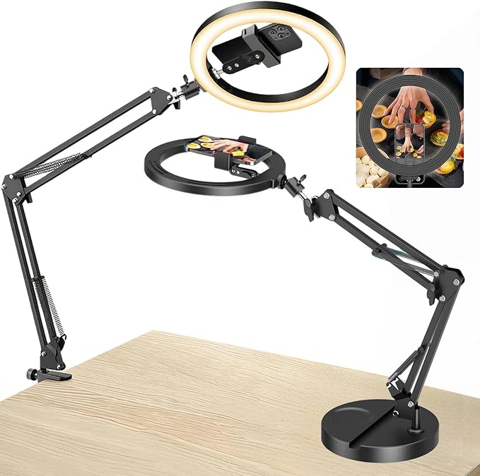 AOUZEA Ring Light con Trépied con Deux Socles, Anneau Lumineux 10", Pivotant Trepied Smartphone para Maquillage, Youtube, TikTok, 3 Modes d'Eclairage 10 Niveaux Luminosité(sin Télécommande)