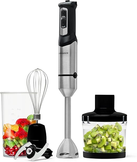 Mellerware Batidora de mano Spiro! | Picadora eléctrica 1000 W de potencia | Acero inoxidable | Velocidad regulable | Luz Led | Función Turbo | Incluye Vaso medidor (Amarillo)