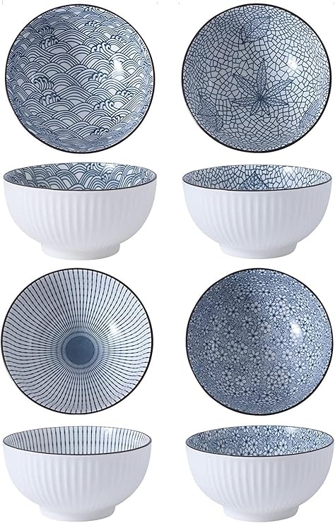ZPPLD Juego 4 Cuencos Cereales Porcelana,Cuencos De Cereales PequeñOs,Cuencos De Postre De CeráMica, Ensaladera, Cuenco De Hielo, Cuenco Para,Apto Para Microondas Y Lavavajillas. (C)