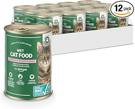 by Amazon - Comida húmeda para Gatos, trozos de salmón ASC en Salsa, 12 x 415 g