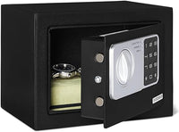 Amazon Basics Caja Fuerte de Seguridad de Acero con Teclado Electrónico Programable, 4,5L (17x23x17cm), Montaje en Pared, 2 Llaves de Emergencia, Negro