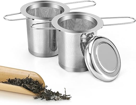 Filtros Para Té, Filtro Infusiones Colador Te Infusionador Con Asa Y Tapa Plegables Apto Para Tazas Y Teteras De Todos Los Tamaños (A-2 Piezas)